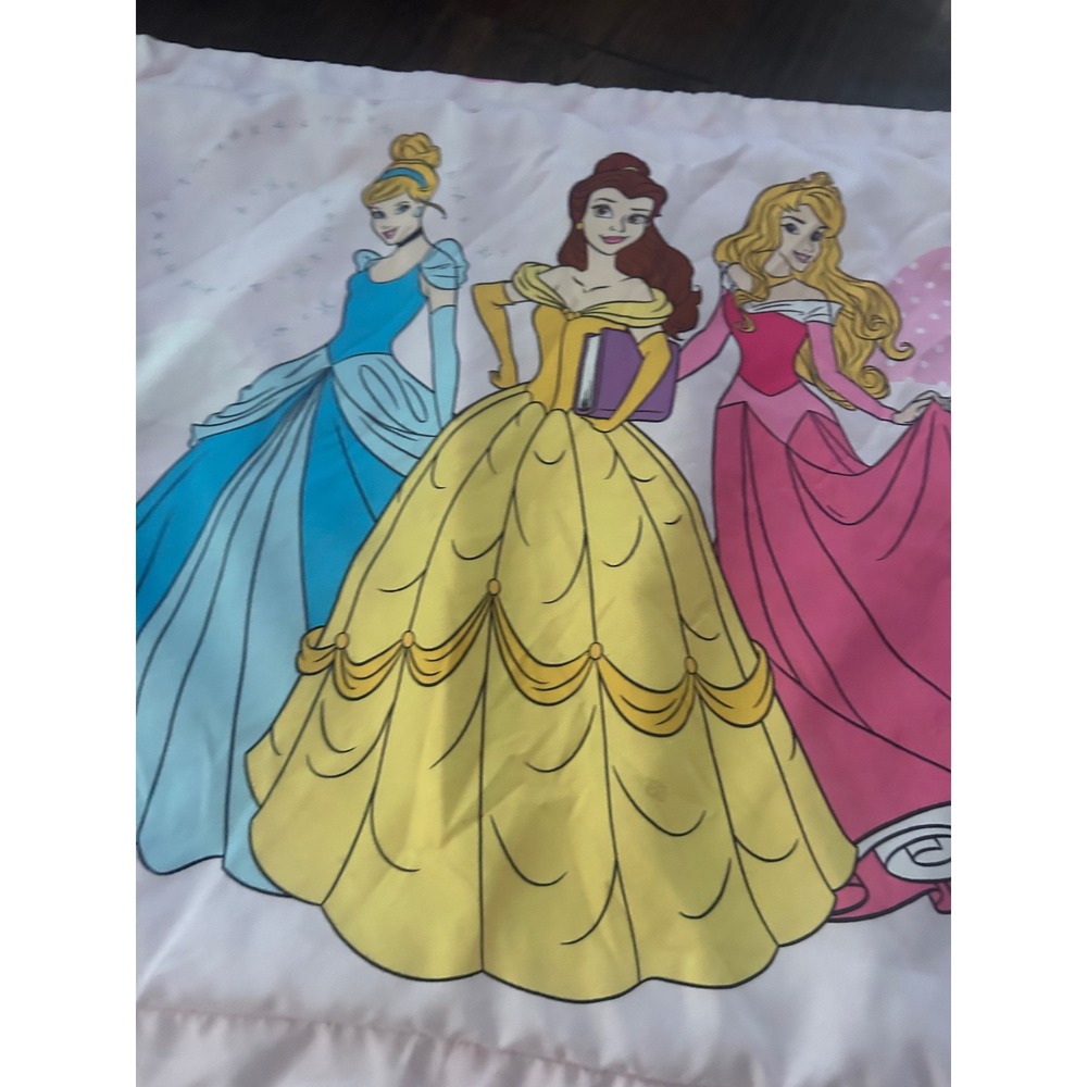 Vtg Disney Princess Pink Pillowcase Cinderella Belle Aurora Kids Bedding sham - Picture 3 of 5